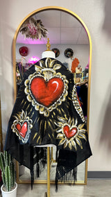 Painted rebozo (sacred hearts)