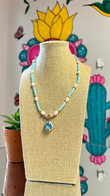 Heart talavera /crystal & pearls necklace