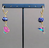 Blue Humming bird and🌸 earrings