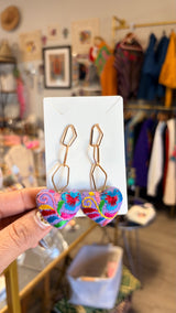 Purple Embroidered Heart Earrings