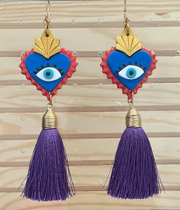 Evil eye heart earrings