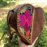 Embroidered heart leather purse