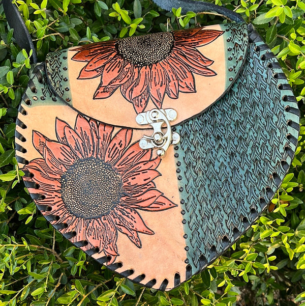 Sunflower/heart leather purse