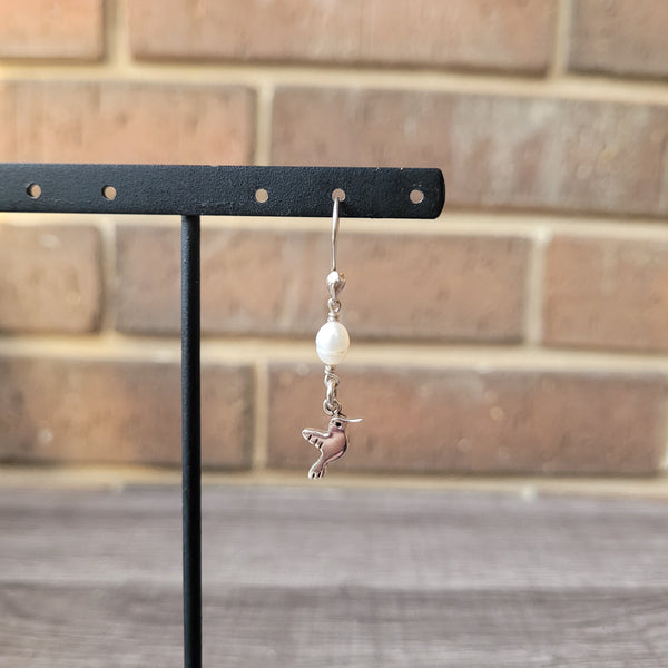 Hummingbird and pearl 925 silver earrings