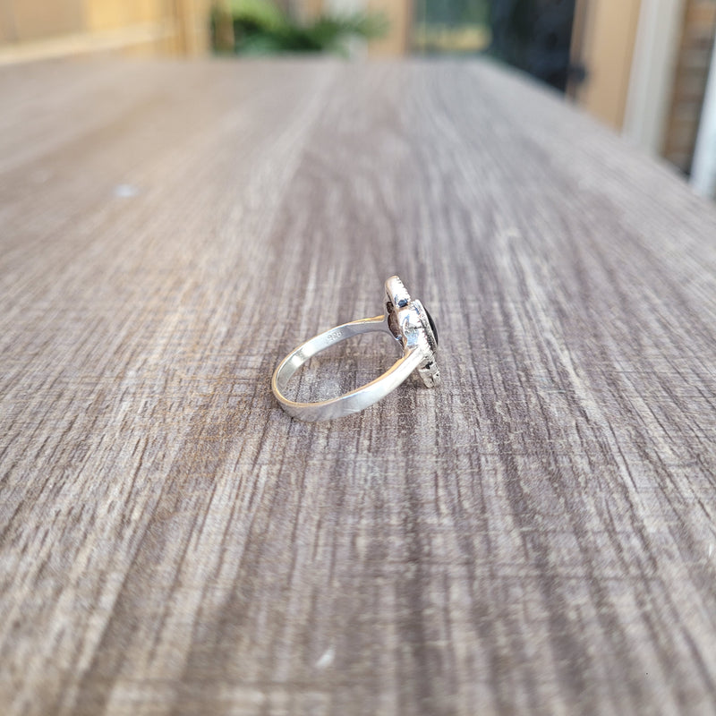 Black crystal 925 silver ring