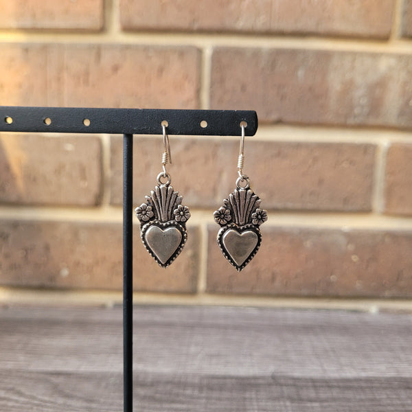 Flower sacred heart 925 silver earrings