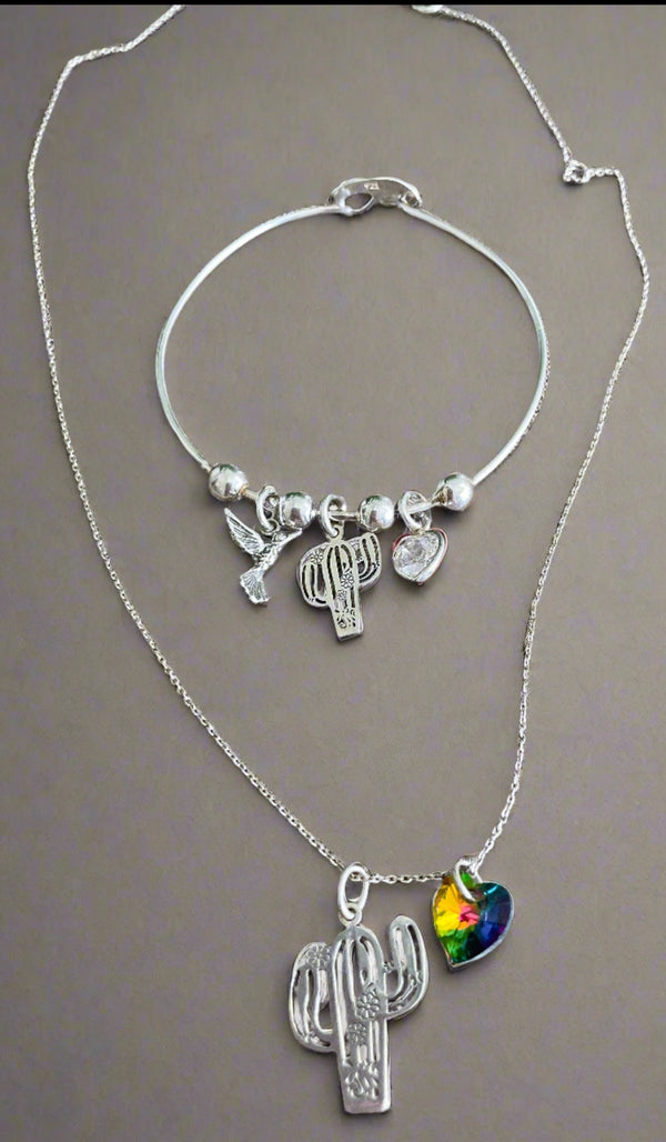 Cactus with heart crystal necklace