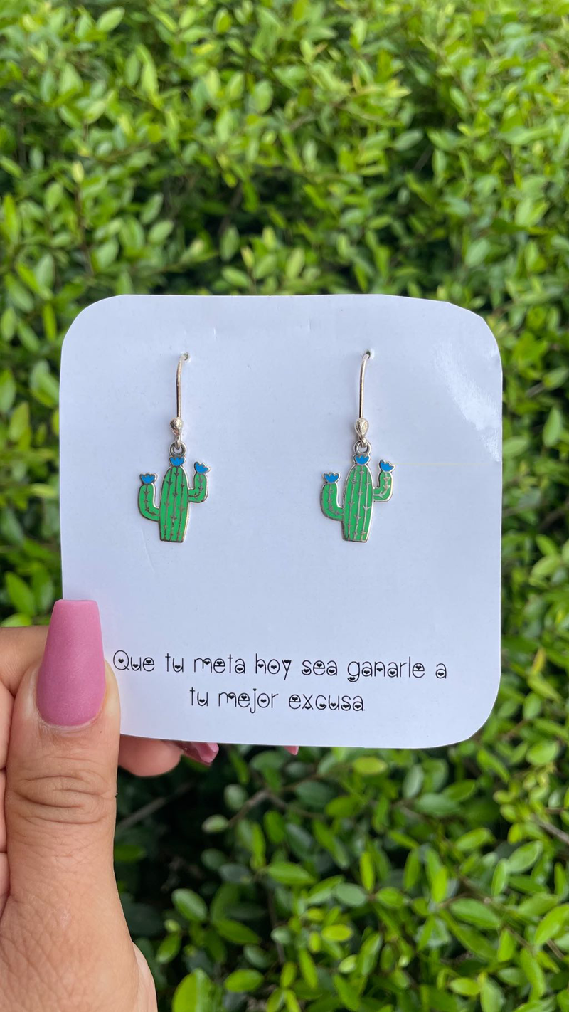 Cactus with blue flower earrings